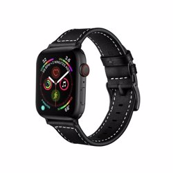 Classic Genuine Leather Strap for Apple Watch Series 6, SE, 5, 4 (40mm)/Series 1,2,3 (38mm) - Black