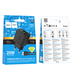 HOCO CS83A Excellent 1xUSB + 1xUSB-C charger set 